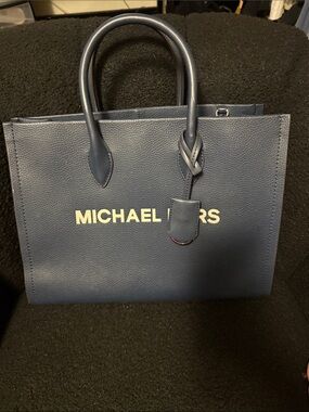 Michael Kors Navy Blue Leather Logo Tote